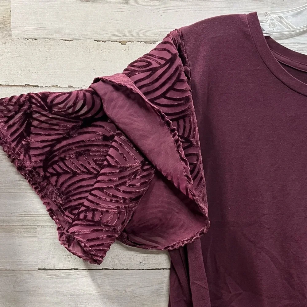Michael Kors Burgundy Velvet Lace Flutter Sleeve Top